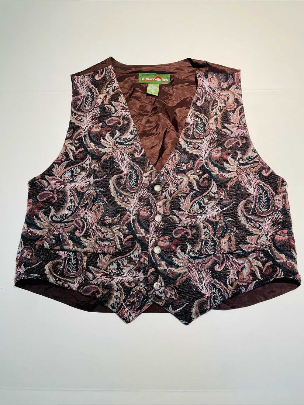 Vintage Outback Red Brown Paisley Tapestry Brocade Vest Size Large 80s 90s Boho